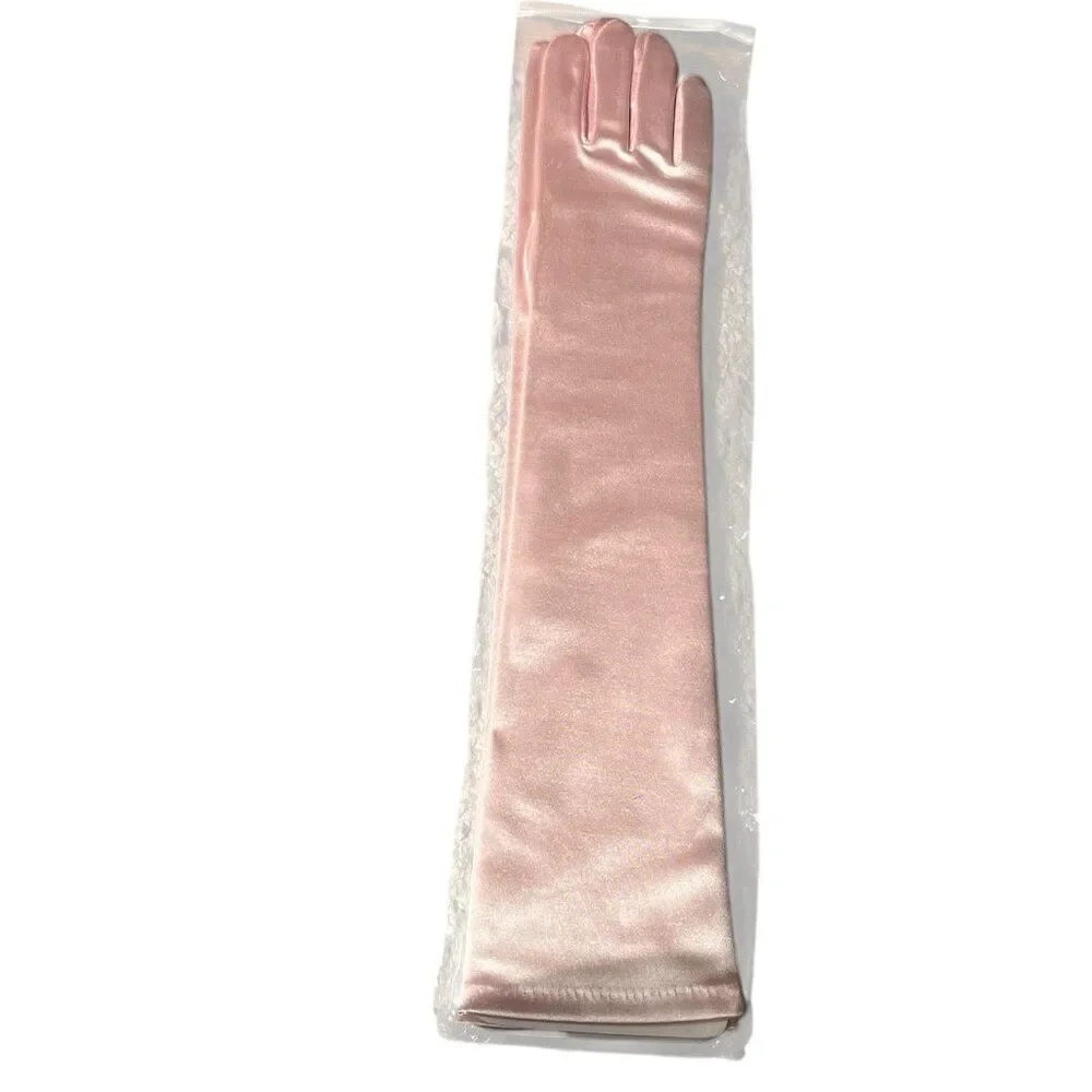 15 in Long Stretch Satin Gloves Pink Blue Lilac Prom Bridal Lot 4.One Size New